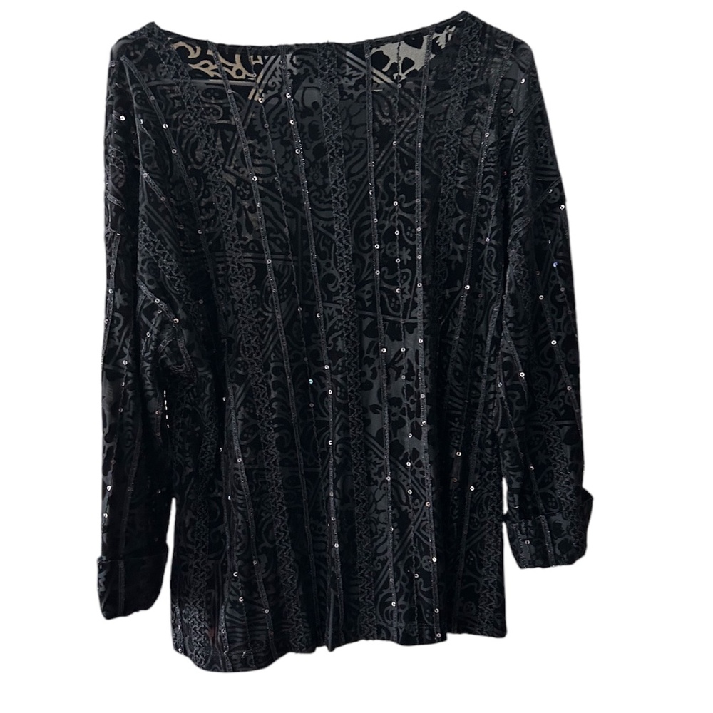 Coldwater Creek Black Velvet Burnout Sequined Blouse M Whimsygoth Fairy Grunge